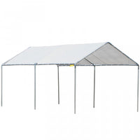 Outsunny 10' x 20' Auvent de voiture galvanisé robuste avec kit d’ancrage inclus, 3 câbles en acier renforcé, blanc