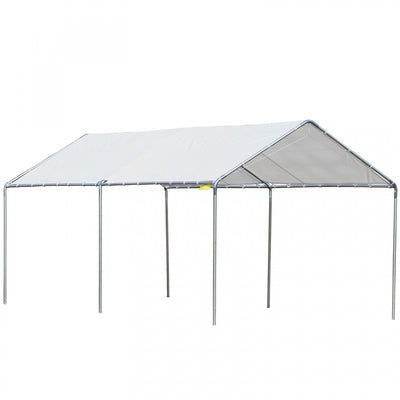 Outsunny 10' X 20' Carport Heavy Duty Galvanized Car Canopy With Included Anchor Kit, 3 Reinforced Steel Cables, White|Outsunny 10' x 20' Auvent de voiture galvanisé robuste avec kit d’ancrage inclus, 3 câbles en acier renforcé, blanc