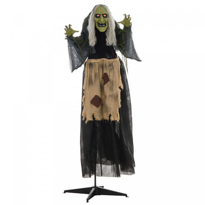 Outsunny 47" Witch Halloween Decoration with Sound Activated Light Up Eyes