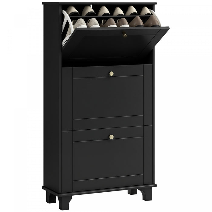 HOMCOM Armoire a chaussures avec 3 tiroirs rabattables pour 12 paires, noir