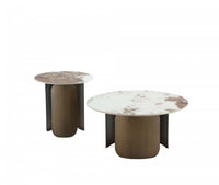  Ensemble moderne et glamour Monica de 2 tables : table basse et table d’appoint en bronze