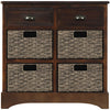 Buffet De Rangement Tobey En Bois Massif Avec 2 Tiroirs Et 4 Paniers En Rotin, Espresso