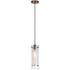 Luminaire suspendu Pasha de Dainolite en verre transparent et givré, avec fini bronze brossé huilé et 1 ampoule