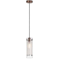 Luminaire suspendu Pasha de Dainolite en verre transparent et givré, avec fini bronze brossé huilé et 1 ampoule