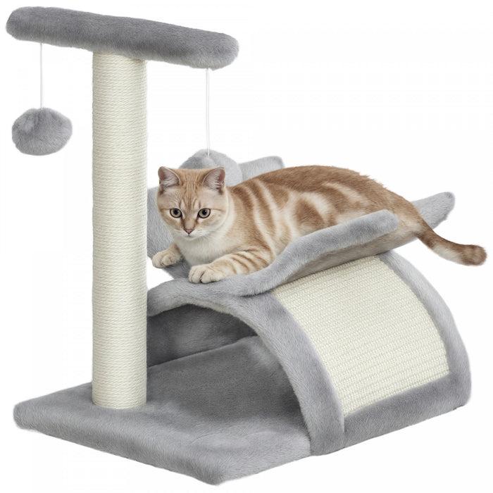 Petit Arbre A Chat Pawhut De 43 Cm Avec Poteau Superieur Rotatif, Tour A Chat Avec Griffoir, Plateforme, Tunnel, 2 Balles Suspendues, Griffoir, Gris Pale