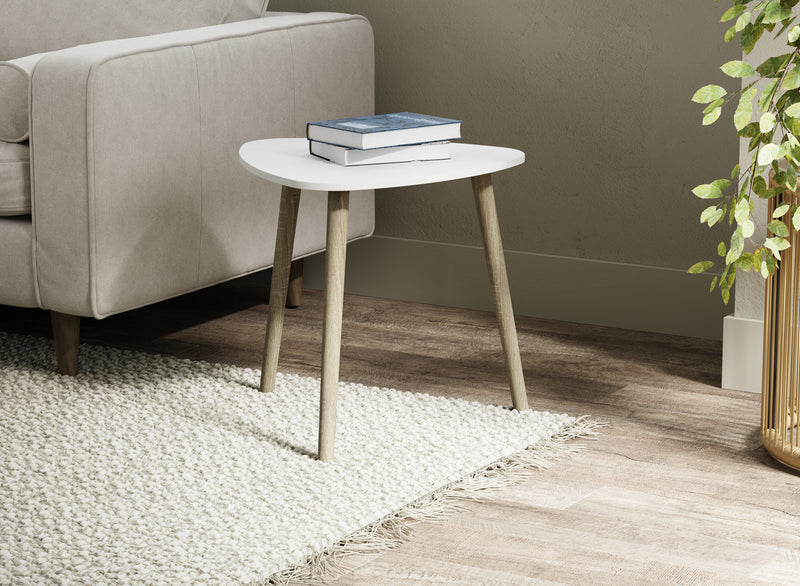 Table de bout avec pattes en pin - dessus blanc