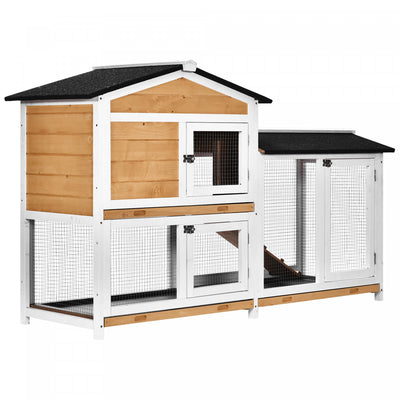 Pawhut 2-tier Wood Rabbit Hutch Backyard Bunny Cage Small Animal House W/ Ramp And Outdoor Run, Yell|Pawhut Clapier A Lapins En Bois A 2 Niveaux Cage Pour Lapins De Basse-cour Petite Maison Pour Animau