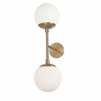 Applique murale Dayana de Dainolite en verre blanc, avec fini laiton vieilli et 2 ampoules