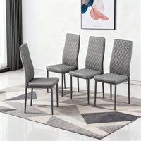  Ensemble de chaises de salle a manger modernes Ava avec motif de grille en diamant (lot de 4), cuir ignifuge et cadre en metal, gris