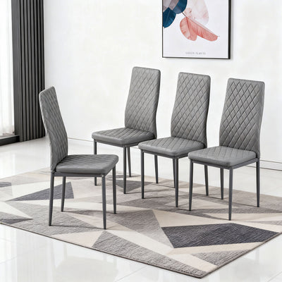 Ava Modern Diamond Grid Pattern Dining Chair Set (4-Pack) with Fireproof Leather and Metal Frame,Grey  | Ensemble de chaises de salle a manger modernes Ava avec motif de grille en diamant (lot de 4), cuir ignifuge et cadre en metal, gris