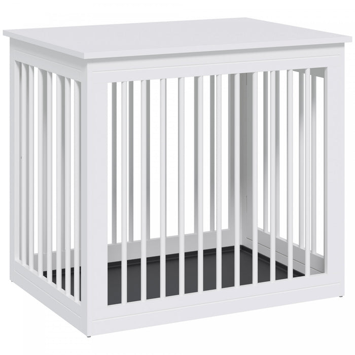 Pawhut Cage Pour Chien En Bois, Table D'extremite De Chenil Pour Chiot, Maison Decorative Pour Animal Domestique Avec Porte Avant, Verrou De Securite, Pour Chien De Petite Et Moyenne Taille, Blanc