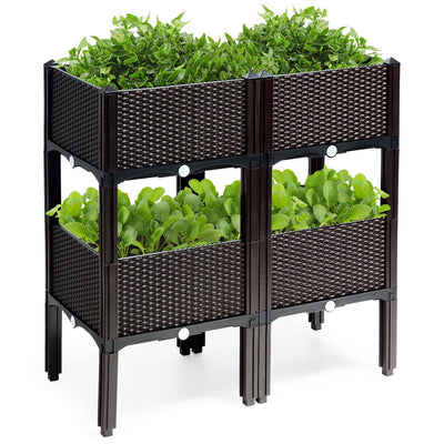 Costway Set Of 4 Raised Garden Bed Elevated Flower Vegetable Herb Grow Planter Box Brown