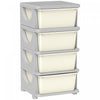 Qaba Organiseur De Jouets Pour Enfants Avec 4 Bacs De Rangement Blanc Creme