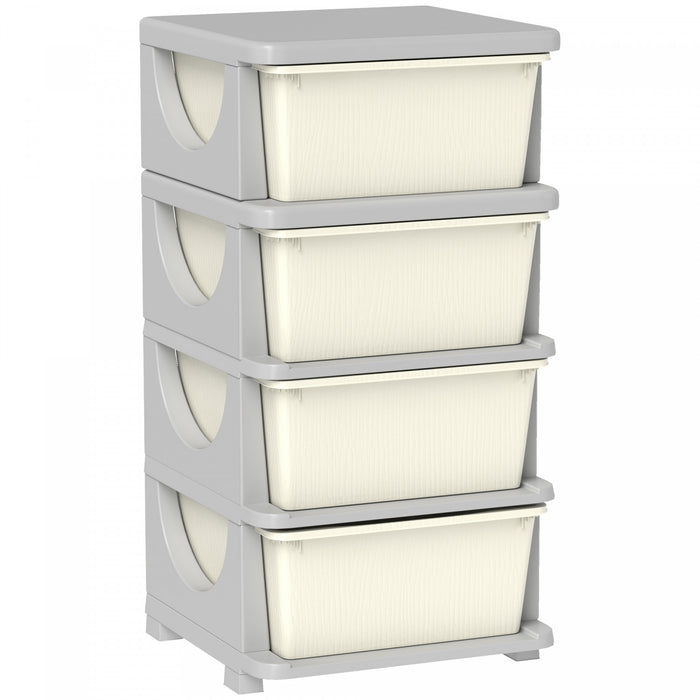 Qaba Organiseur De Jouets Pour Enfants Avec 4 Bacs De Rangement Blanc Creme