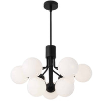 Lustre Amanda de Dainolite en verre blanc opale, avec fini noir mat et 9 ampoules