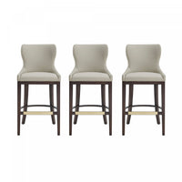 Tabouret de bar Blair moderne en bois avec revetement en tissu couleur pierre - Lot de 3