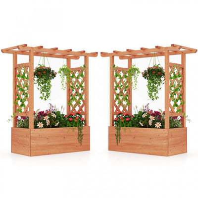 Costway 2 Pcs Raised Garden Bed With Trellis & Hanging Roof Drainage Elevated Planter Box