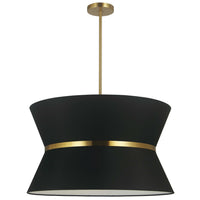 Luminaire suspendu Caterine de Dainolite de 24 po de diamètre, avec abat-jour noir, anneau argenté, fini laiton vieilli et 4 ampoules