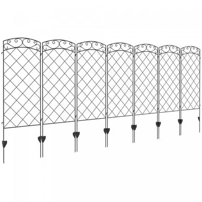 Outsunny 11.3' Garden Fence, Steel Fence Panels, Pack of 7, Black