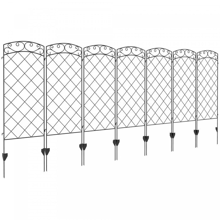 Outsunny Cloture de jardin 11,3', panneaux en acier, lot de 7, noir