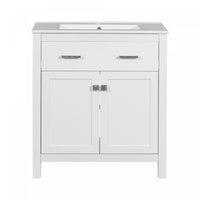  Meuble de salle de bain moderne Baker 30 pouces avec lavabo ceramique et rangement, blanc
