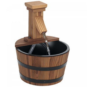 Outsunny Fontaine Cascade D'exterieur, Tonneau En Bois De Jardin, Carbonise