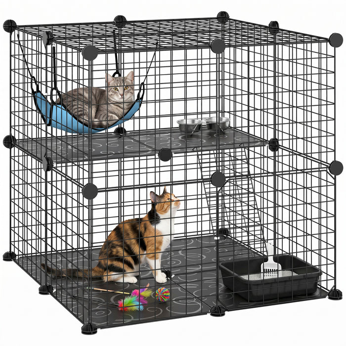 PawHut Enclos pour Chat 2 Niveaux, Design DIY