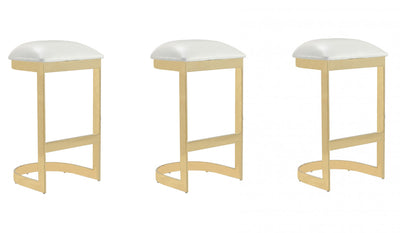Aura Modern Metal Upholstered Barstool in White - Set of 3 Bar Stool | Tabouret de bar moderne en metal et tissu Aura, blanc - Lot de 3