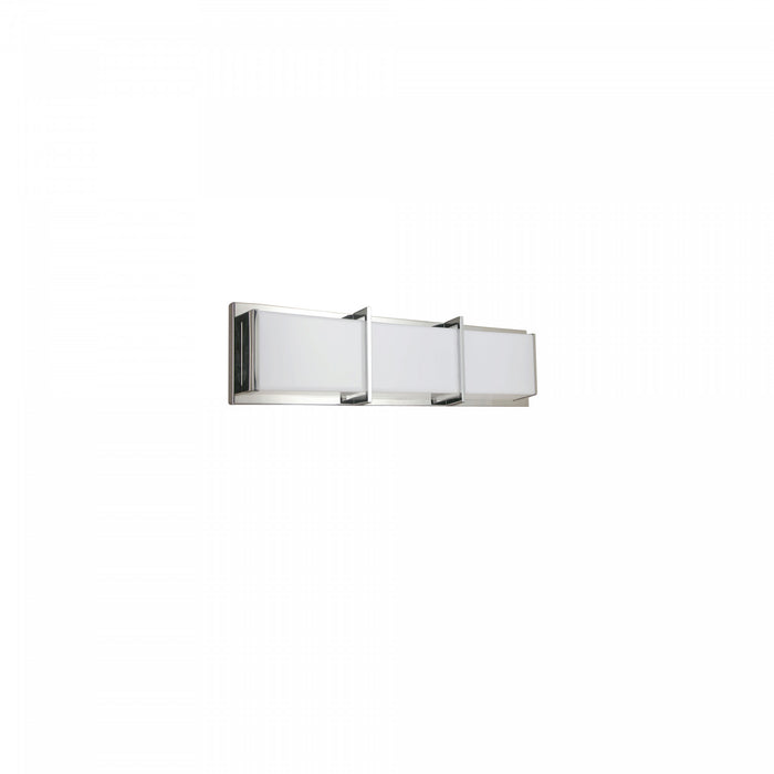 Lumière de coiffeuse Winston de Dainolite en acrylique blanc qui diffuse la lumière, avec fini chromé poli et ampoule de 15 W