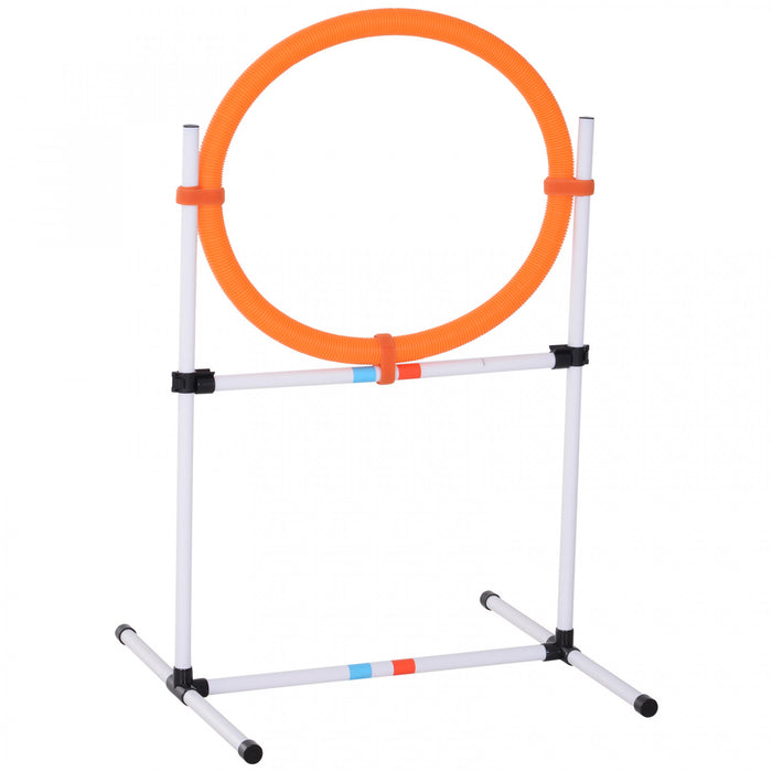 Equipement d'entrainement d'agilite pour chiens PawHut 2 en 1 : anneau de saut/barre de haie en pneu, montage simple et facile, sac de rangement inclus.