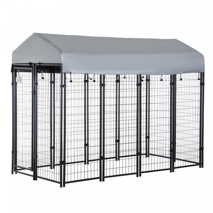 Pawhut 8' X 4' X 6' Grande Cloture Chenil Pour Chien En Metal Avec Toit En Tissu Pe Resistant Aux Uv Et Porte Avec Serrure