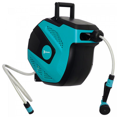 Outsunny Retractable Garden Hose Reel 1/2" x 49 ft Wall Mounted with Automatic Rewind, 180° Swivel Bracket, Any Length Lock, 7 Pattern Hose Nozzle