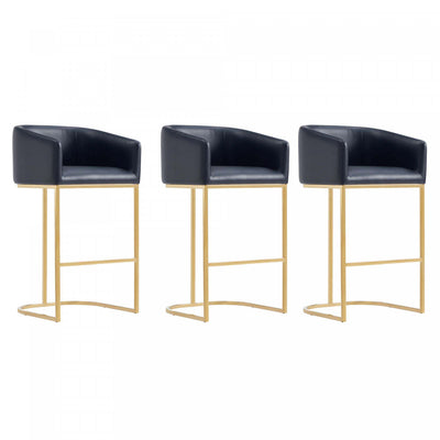 Louvre Mid-Century Modern Metal Upholstered Barstool in Black - Set of 3 Bar Stool | Tabouret de bar rembourre en metal noir style mid-century modern Louvre - Lot de 3
