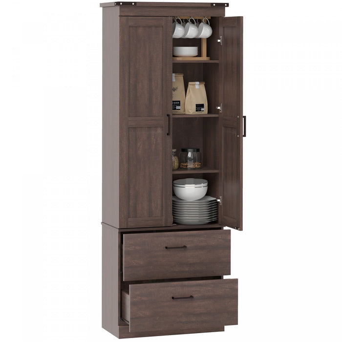 HOMCOM Armoire Haute de Cuisine 67\" avec Etageres Reglables, Brun Vieilli