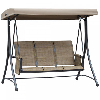 Outsunny 3 Person Outdoor Porch Swing Chair W/ Adjustable Canopy, Brown|Chaise Pivotante Outsunny Pour 3 Personnes Avec Dossier Haut, Poches Laterales Et Auvent Reglable Po