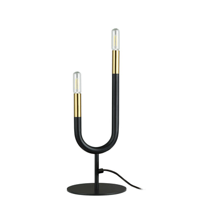 Dainolite Wand 2 Light Table Lamp Matte Black/Aged Brass Finish|Lampe de table Wand de Dainolite avec fini noir mat et laiton vieilli, et 2 ampoules