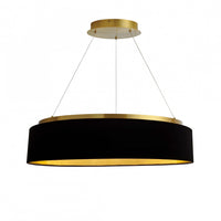 Lustre Circulo de Dainolite avec abat-jour noir et doré, fini laiton vieilli et ampoule de 34 W