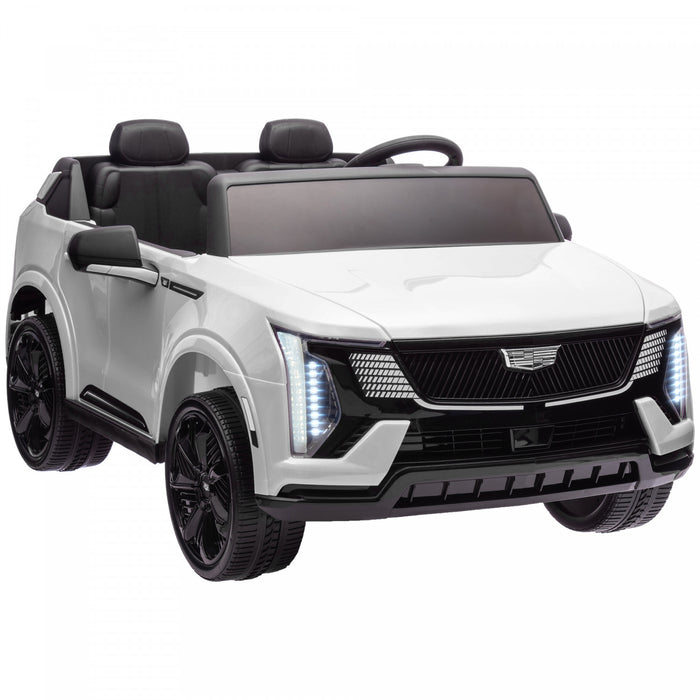 Qaba Camion 2 Places, 12 V Cadillac Escalade, Voiture Electrique Pour Enfants Alimentee Par Batterie Avec Telecommande 4 Roues A Suspension A Ressort, Lumieres Pour 3- 8 Ans, Blanc