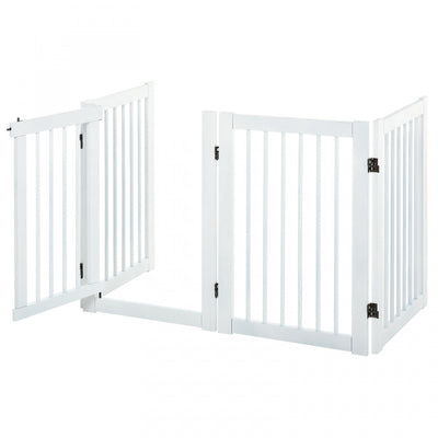 Pawhut Free Standing Wooden Pet Gate Indoor Dog Barrier Foldable Step Over Doorway Fence Safety Gate|Pawhut Barriere De Securite Pour Animal De Compagnie En Bois Autoportante Avec Porte Ouverte En Form