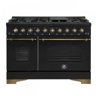Forno Antico 48" Dual Fuel Gas Range, Black, 5.5 cu.ft. Double Ovens - FFSGS6113-48BLK | Cuisiniere a double combustible Antico de 48 pouces , noire, 5,5 pi³ four double - FFSGS6113-48BLK