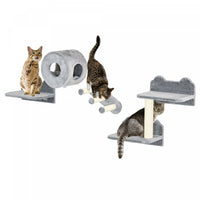 Pawhut Etageres Murales Pour Chats 4pcs, Ensemble D'etageres D'escalade Murales Pour Animaux De Comp