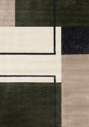 Carpette moderne Marley verte, grise et blanche à motif géométrique - 5 pi 3 po x 7 pi 7 po