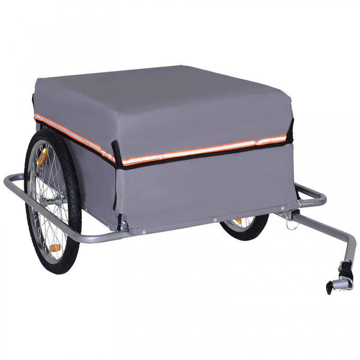 Aosom Velo Cargo Remorque Chariot Transporteur Jardin Utilisation Avec Degagement Rapide, Couverture, Gris
