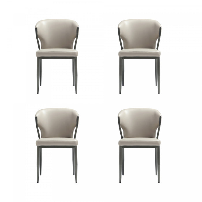 Chaise de salle a manger moderne en cuir vegetalien et metal Kirsten, gris clair - Lot de 4
