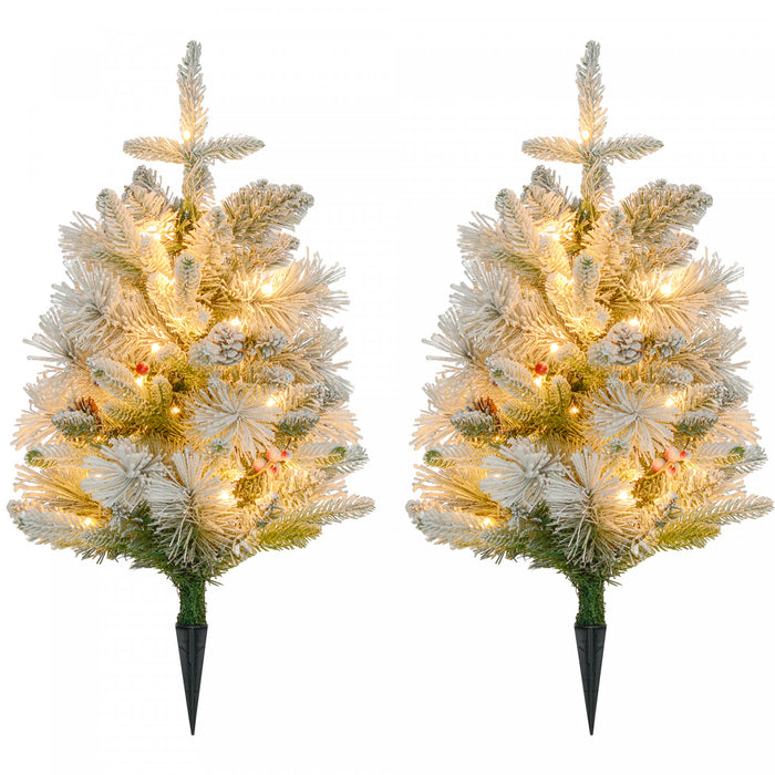 Homcom 2 Sapins De Noel De 2pi Artificiels Pre-eclaires, 60 Lumieres Led