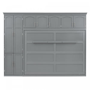 Lit Mural Escamotable Eileen Avec Rangements, Taille Queen, Gris