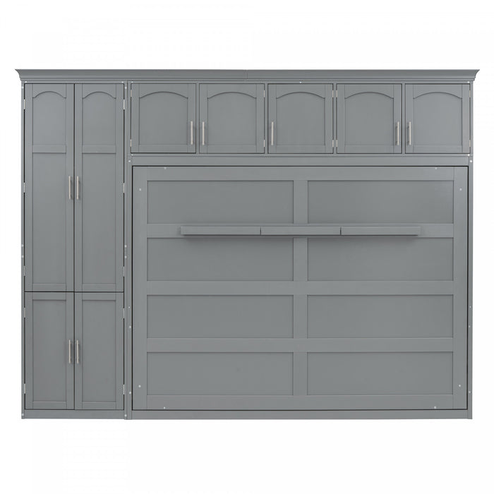 Lit Mural Escamotable Eileen Avec Rangements, Taille Queen, Gris