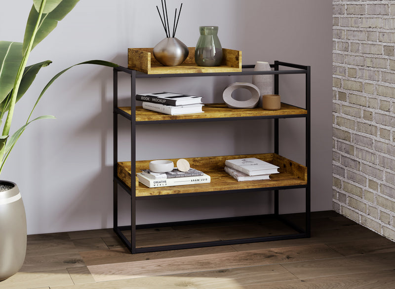 Console de 32 po avec tablette de rangement - bois recyclé brun et métal noir