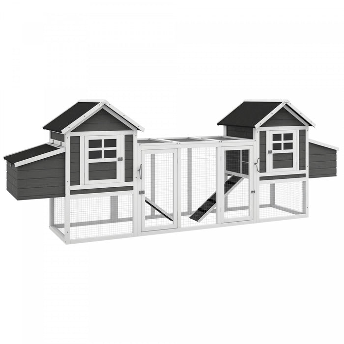 PawHut Poulailler Extra Large 123\" Bois avec Enclos Exterieur, Rampes et Pondoirs, Gris