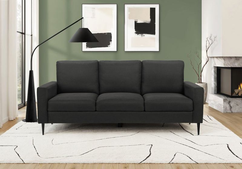 Sofa Rembourre, 75\"L, Pieds En Metal, Tissu Noir, Contemporain, Moderne